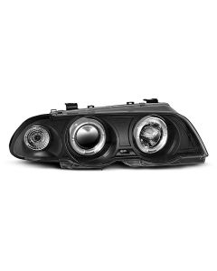 Фарове с ангелски очи Черни за BMW E46 05.98-08.01 S/T