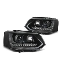 Фарове TUBE LIGHT DRL Черни SEQ за VW T5 2010-2015