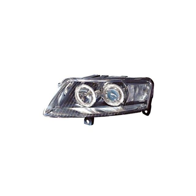 купи Кристални фарове с лупи и Angel eyes Audi A6 Хром 2004-2008г.