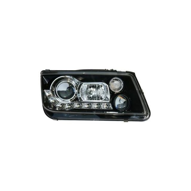 купи Кристални фарове с лупи и Angel eyes Vw Bora Черни Вариант 2 „Devil Eyes“