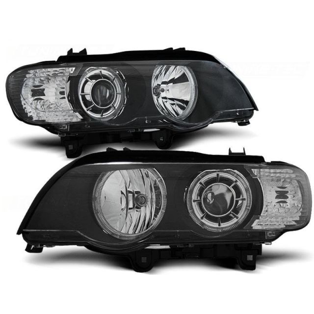 Черни Фарове с ангелски очи за BMW X5 E53 09.99-10.03
