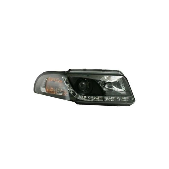 купи Кристални фарове с лупи и Angel eyes Audi A4 1999-2000г. Черни хромирани "Devil Eyes"