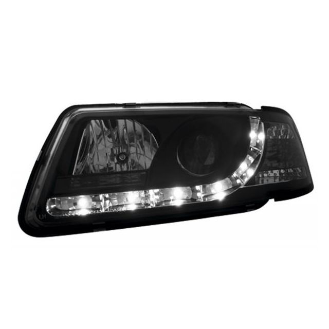 купи Кристални фарове с лупи и Angel eyes Audi A4 1994-1998г. Черни "Devil Eyes"
