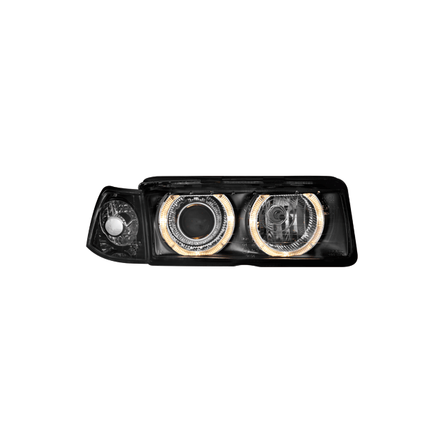 купи Кристални фарове с лупи и Angel eyes BMW E36 Черни