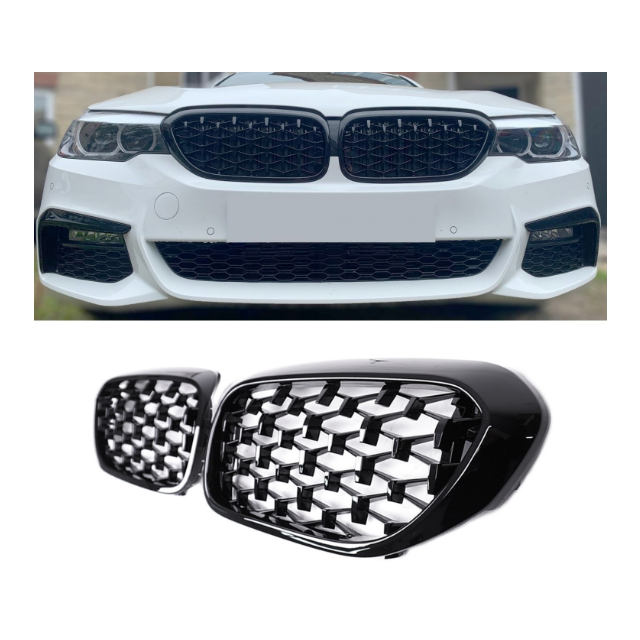 купи Решетки / Бъбреци за BMW 5-та серия G30 G38 520i 530i 540i 2017-2019 Diamond Style Черен Гланц