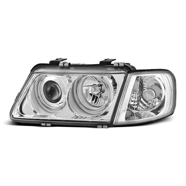 Фарове  с ангелски очи хром за AUDI A3 08.96-08.00