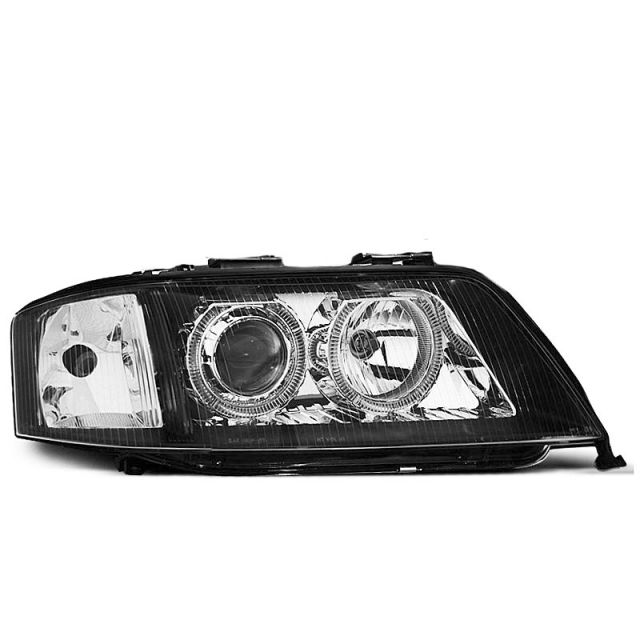 XENON Фарове  с ангелски очи Черни за AUDI A6 05.97-09.99