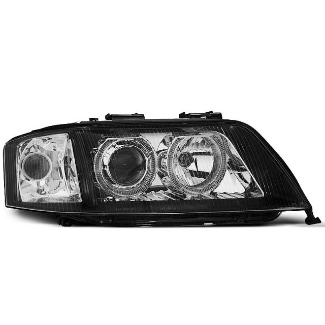 Фарове  с ангелски очи Черни за AUDI A6 06.01-05.04