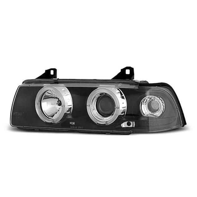 Фарове  с ангелски очи Черни за BMW E36 12.90-08.99 S/C/T