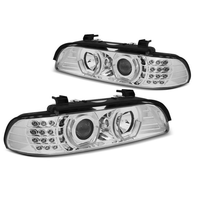 Фарове  с ангелски очи 3D хром за BMW E39 09.95-06.03