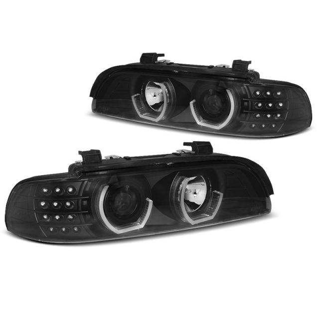 Фарове  с ангелски очи 3D Черни за BMW E39 09.95-06.03