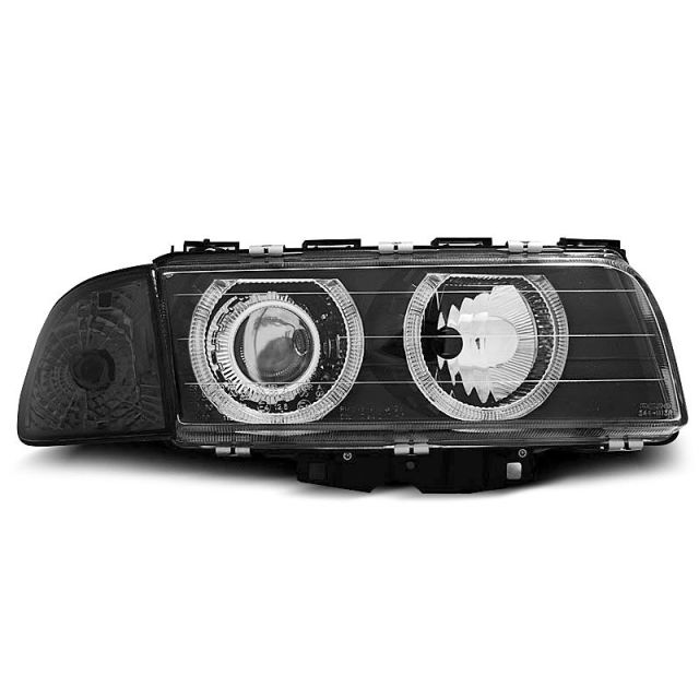 Фарове  с ангелски очи Черни за BMW E38 06.94-08.98