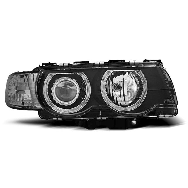 Фарове  с ангелски очи Черни за BMW E38 09.98-07.01