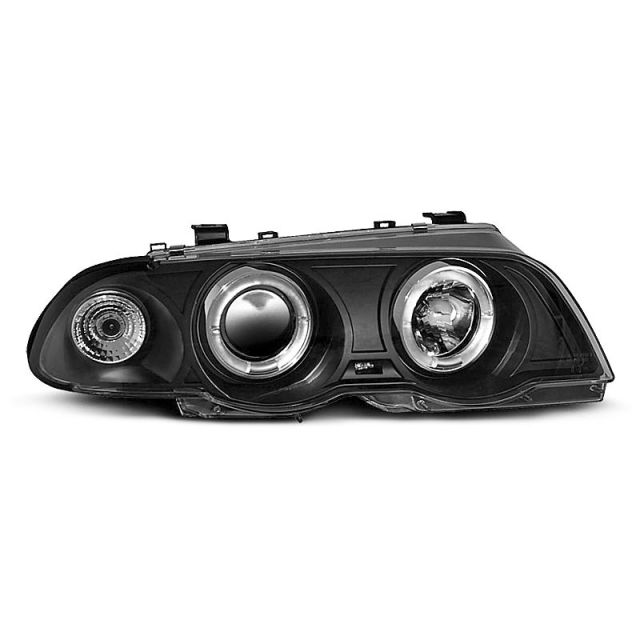 Фарове  с ангелски очи Черни за BMW E46 05.98-08.01 S/T