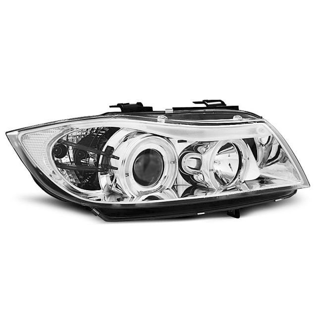 Фарове  с ангелски очи хром за BMW E90/E91 03.05-08.08
