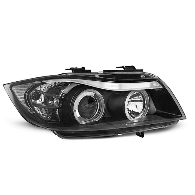 Фарове  с ангелски очи Черни за BMW E90/E91 03.05-08.08