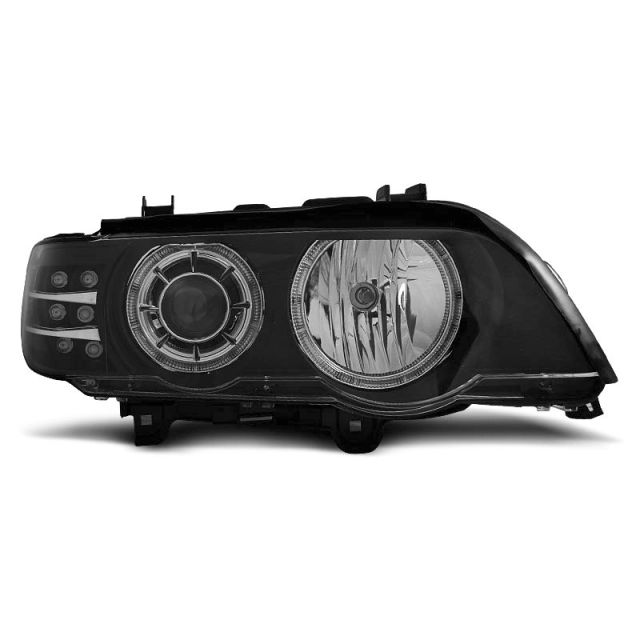 XENON Фарове  с ангелски очи Черни LED INDICATOR за BMW X5 E53 09.99-10.03