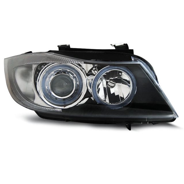 Фарове  с ангелски очи Черни за BMW E90/E91 03.05-08.08