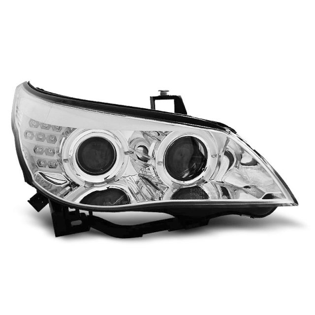 Фарове  с ангелски очи хром за LED INDICATOR BMW E60/E61 03-07