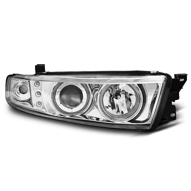 Фарове за MITSUBISHI GALANT 8 (EA0) 96-06 с ангелски очи хром CCFL