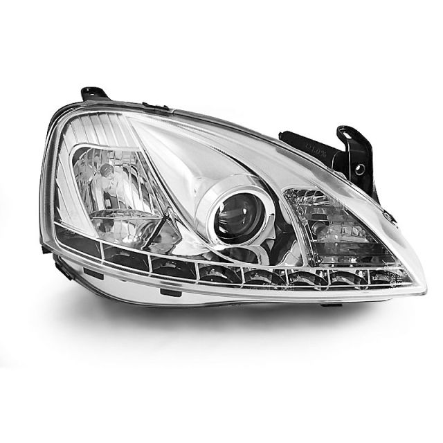 Фарове за OPEL CORSA C 11.00-09.06 с дневни светлини хром