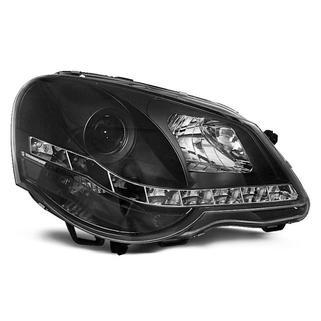Фарове  с дневни светлини Черни за VW POLO 9N3 04.05-09
