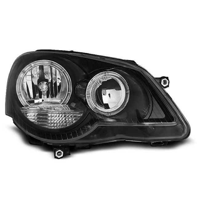 Фарове  с ангелски очи Черни за VW POLO 9N3 04.05-09