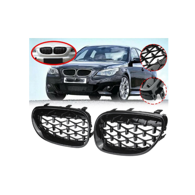 купи Решетки / Бъбреци за BMW 5-та Серия E60 / E61 (2003-2010) 1 Diamond Style Черен Гланц